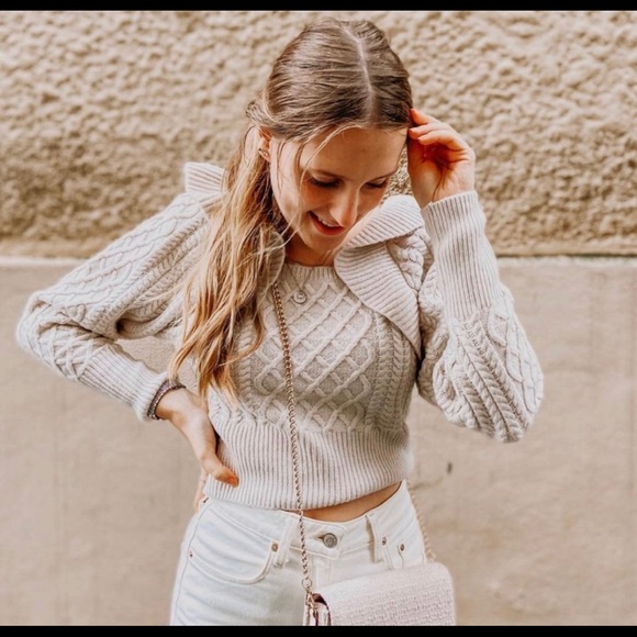Hm Flounced Cable Knit Sweater Cream 